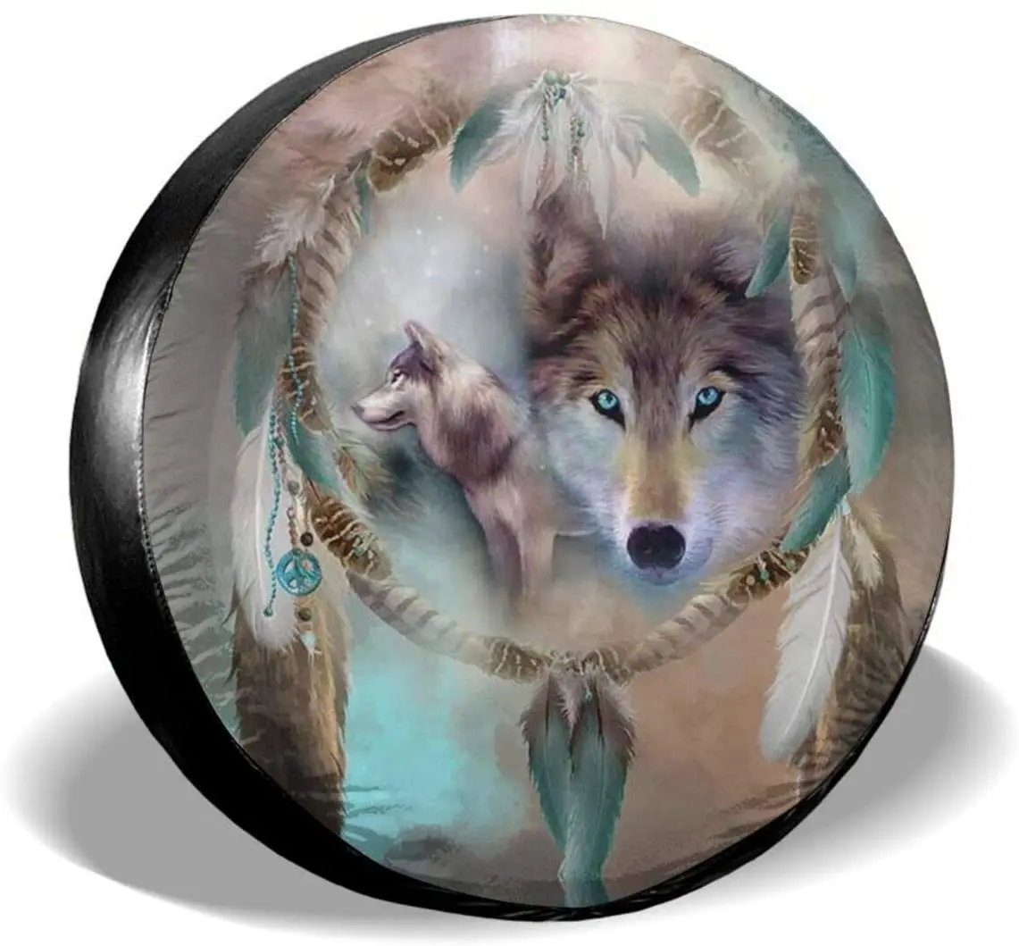 

Wolf Dream Catcher Spare Tire Cover Waterproof Dust-Proof UV Sun Wheel Tire Cover Fit for Car,Trailer, 15 Inch