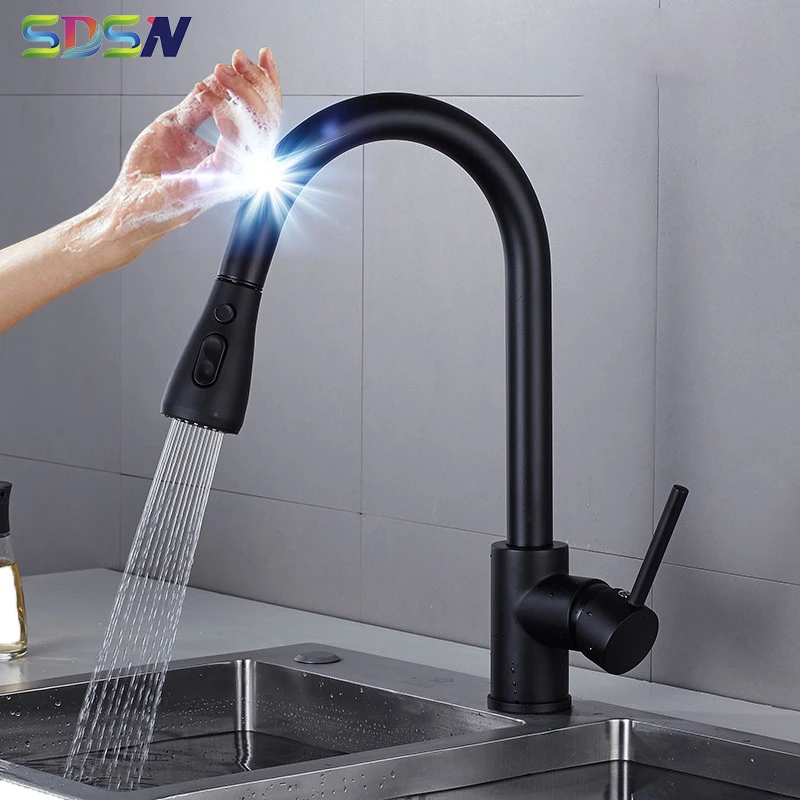 Kloppen Hub Boekhouding Black Touch Keukenkraan Sdsn Luxe Trek Aanrecht Kraan Een Knop Stop Water  Sensor Keuken Tap Touch Water kranen|Keukenkranen| - AliExpress