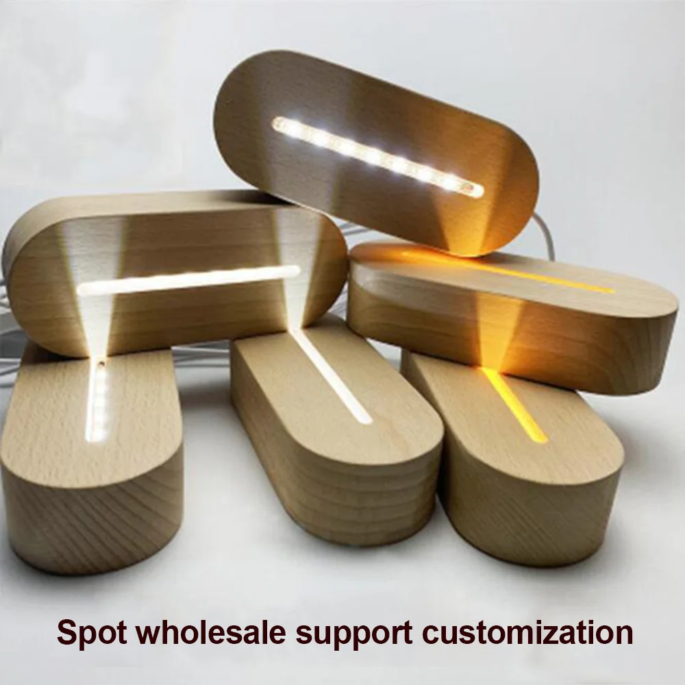 Led Oval Decoration Custom 3D Night Light Emitting Beech Based Acrylic DIY Dry Battery