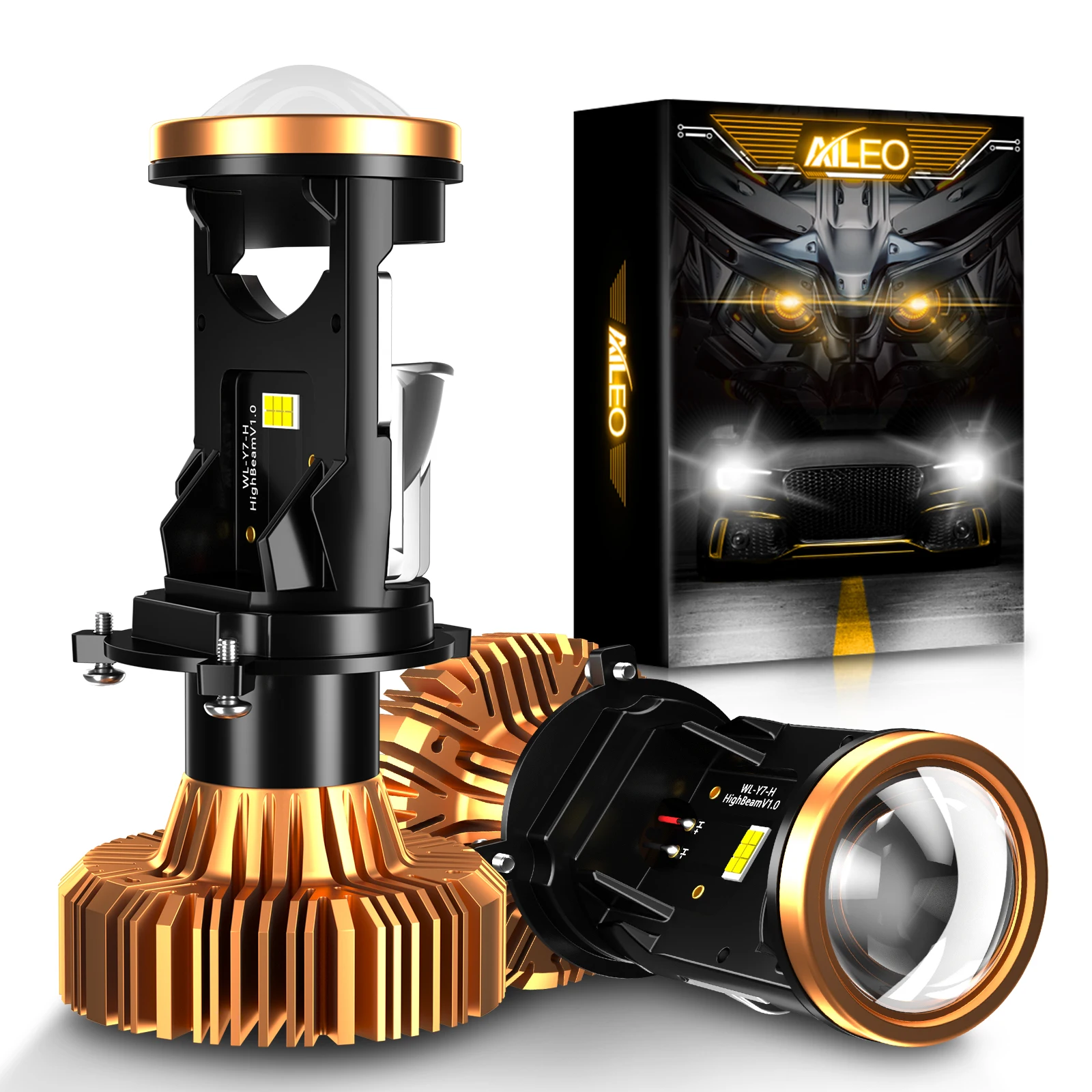 AILEO H4 LED Headlight Bulbs Canbus Lens Mini Projector Lenses Auto Car Lamp Fog Lights 9003/HB2 Hi/Lo Beam 30000LM 6500K