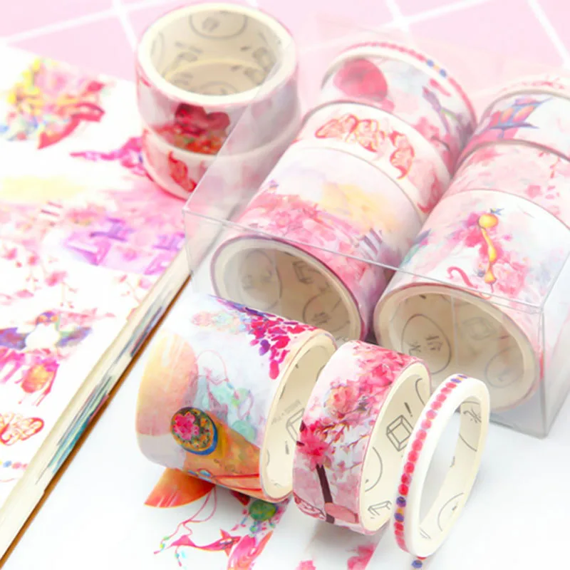 8Pcs/Set Floral Cute Paper Masking Washi Tape Set Adhesive Tape DIY Scrapbooking Sticker Label Masking Tapes