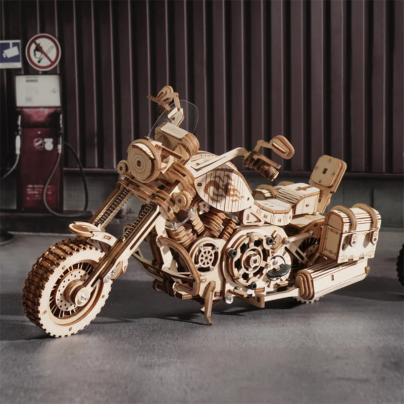 Robotime Rokr 420 PCS Cruiser Motorcycle DIY Wooden Model Building Block Kits Assembly Toy Gift for Children Adult Puzzle LK504