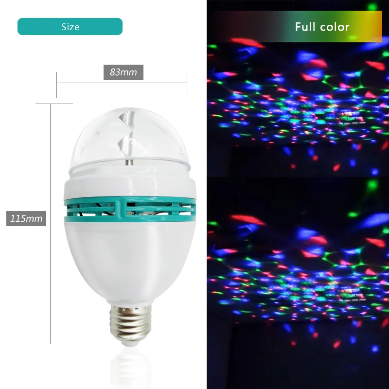 Светодиодная лампа 3 Вт E27 RGB волшебный цветной проектор Автоматическое вращение