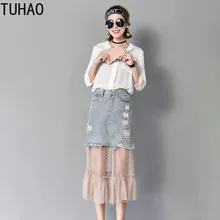 TUHAO большой размер 7XL 6XL 5XL шифоновая джинсовая юбка для женщин весна лето юбка плюс размер джинсовая юбка женские сексуальные юбки LZ