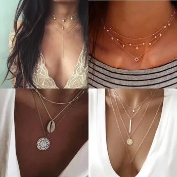 Bohemian Fashion Shell Necklaces & Pendants for 2019 Vintage Multilayer Choker Necklace Women Collier Femme Collares Jewelry