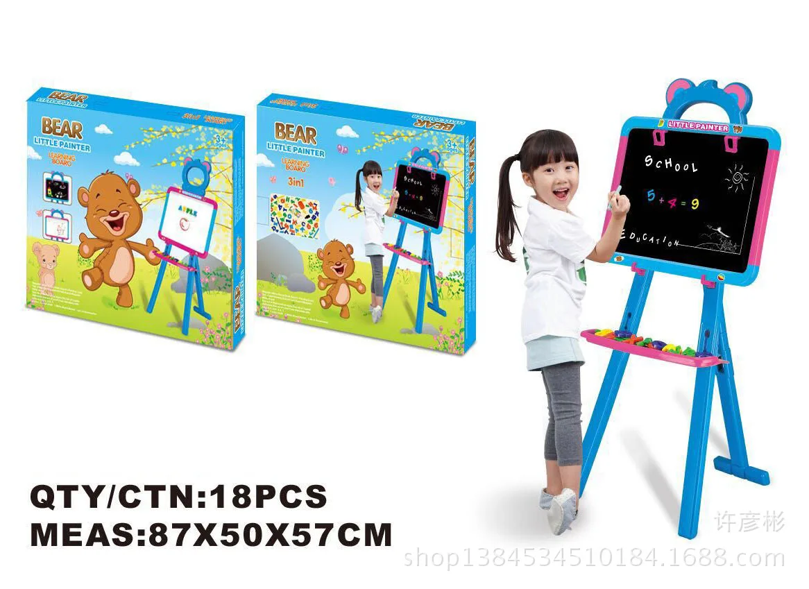 

Children Large Size Double-Sided Canvas Frame Dual Purpose Magnetic Drawing Board Children'S Educational with Tile Painting Toy