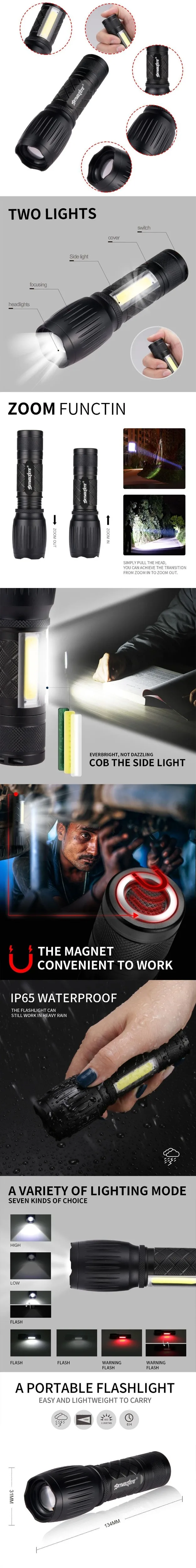 SKYWOLFEYE T6+ COB 7 режимов Usb Перезаряжаемый светодиодный фонарик яркий фонарь