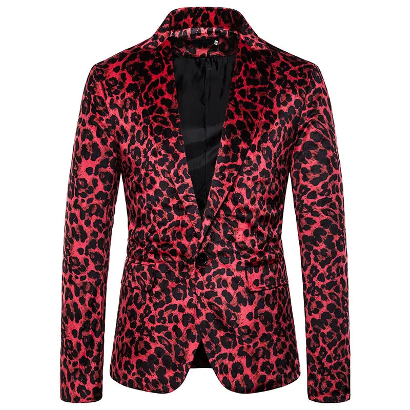 Мужской Красный Блейзер с леопардовым принтом, сексуальный мужской блейзер для ночного клуба, блейзеры для танцев, мужской костюм на выпускной, мужской повседневный блейзер - Цвет: red leopard