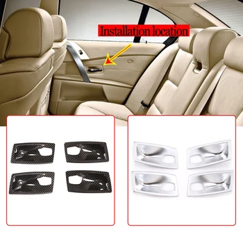 

4 Pcs ABS Chrome Carbon Fiber Car Style Inner Door Bowl Cover Trim Sticker For BMW 5 Series E39 E60 E61 Accessories