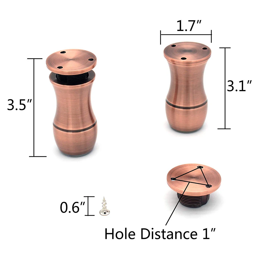 80 мм Регулируемые Алюминиевые ножки для мебели шкафы столы-стулья диванные ножки с нескользящей резиновой основой Ретро Медный набор из 4