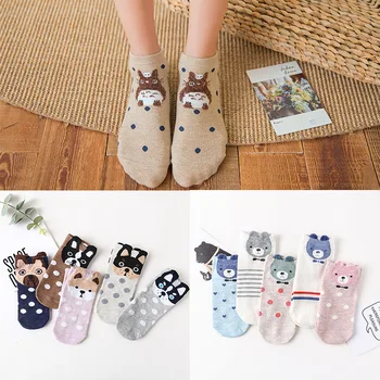 

5Pairs/Lot Cartoon pattern Cat Fox Socks Funny cotton ladies socks cute hip-hop style Ankle Sock Socks Female Short girl Casual