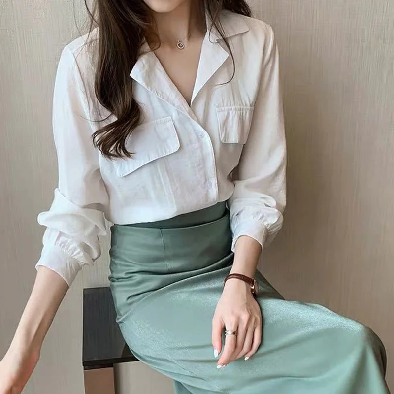

Women Fashion Blouse Casual Female Loose Shirt Office Lady Turndown Collar Blouse Shirt
