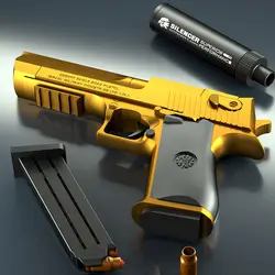 Arma de bala macia das crianças golden desert eagle escudo jogando pistola brinquedo simulação modelo pistola crianças brinquedos meninos unisex
