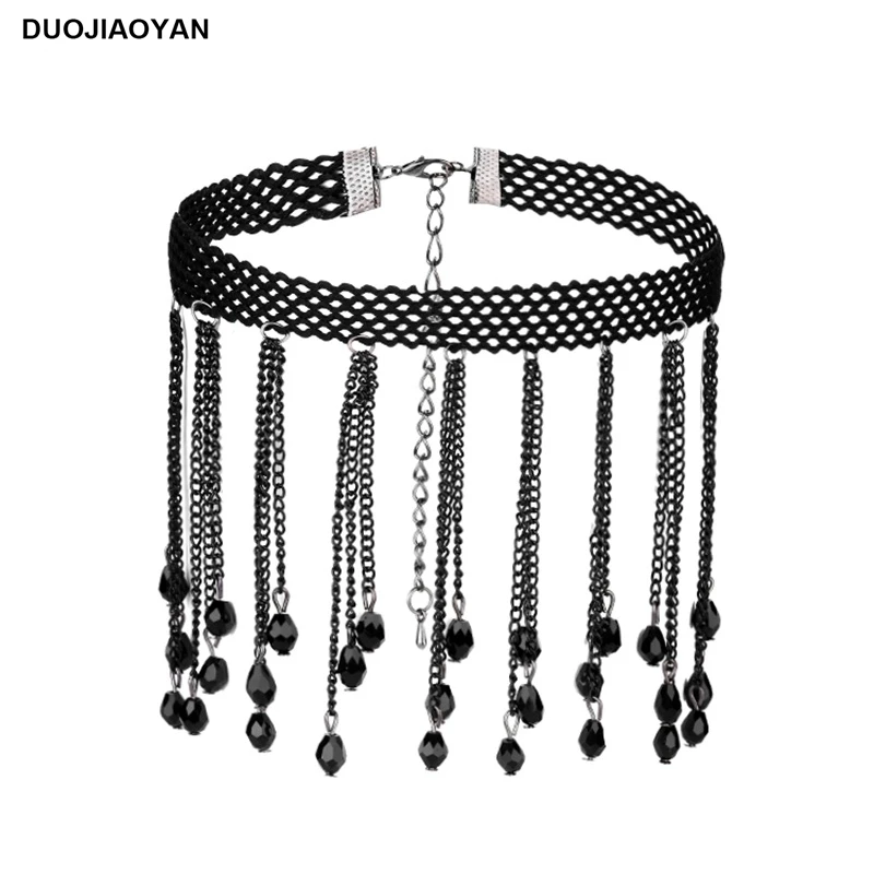 DUOJIAOYAN ручной работы черное кружевное женское ожерелье аксессуары Модные кисточки чокер в готическом стиле ожерелье с шариком аксессуары