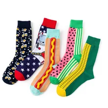 Забавные носки с счастливым узором для женщин, повседневные хлопковые носки с рисунком фруктов, еды, животных, авокадо, арбуз, пиццы, медведя, 1 упаковка