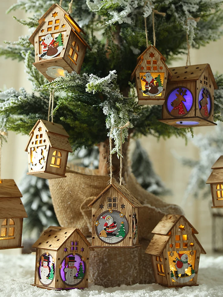 Праздничный светодиодный светильник, деревянный дом, Рождественская елка, украшения для Висячие украшения для дома, сказочный светильник, рождественский подарок, свадебный Декор