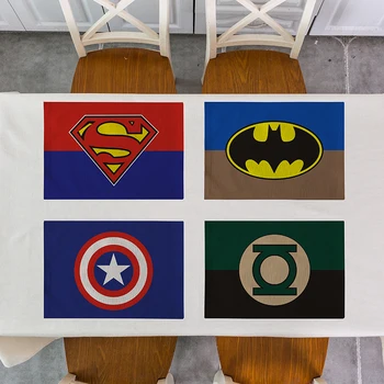 

geometric The Avengers Super hero Printed waterproof Cotton Linen Kitchen Placemat Dining Table Mat Coaster Pads Cup Mats Decor