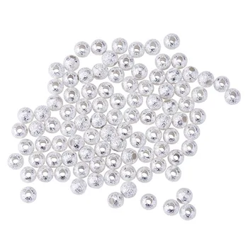 

100Pcs Round Brass Stardust Spacer Beads 4mm Silver Craft Findings Nickel Free