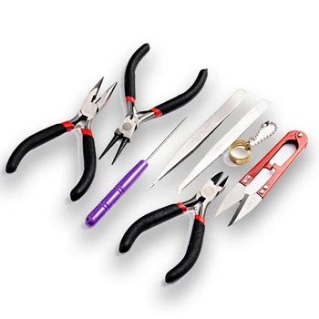 

8PC/Set Jewelry Tools with Plies and Scissor Beading Tool Kit for Jewelry Making DIY Tools Package Beaders Black 155x110x35mm