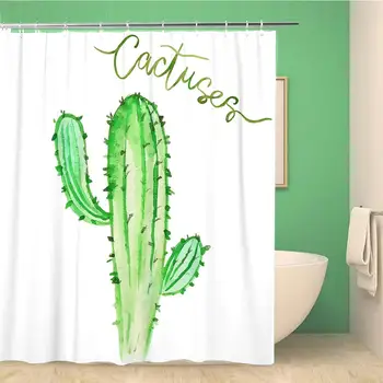 

Bathroom Shower Curtain Green Blossom Watercolor Cactus Botanical Botany Cacti Cartoon Clipart 72x72 inches Waterproof Bath