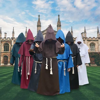 

Men's Medieval Monk Halloween Costumes Comic Con Party Cosplay Costume Hooded Robes Cloak Cape Friar Renaissance Priest For Men