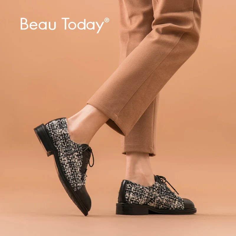 Босоножки BeauToday женские из телячьей кожи с круглым носком на шнуровке в
