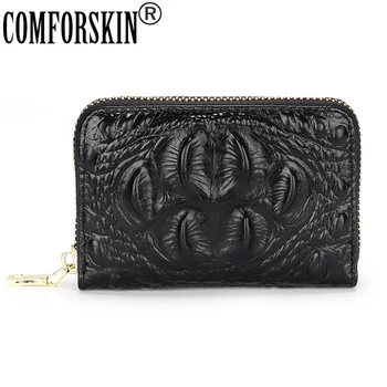 

COMFORSKIN Crocodile Pattern Men Card Wallet Genuine Leather Causal Credit Card Holders Multi-function Card Cases For Female