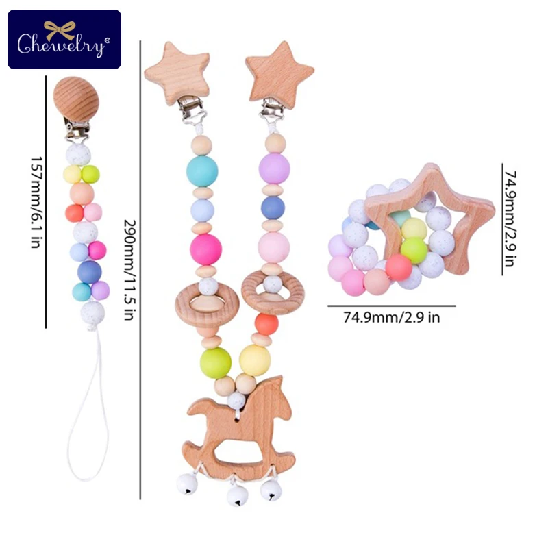 Candy Set 3 Деревянный зубопрорезыватель для детских игр, гимнастическая соска, зажим на цепочке, силиконовые бусины, персонализированная фиксация, фиксатор, детский прорезыватель, сделай сам, для детских колясок, игрушки - Цвет: Candy Set 3