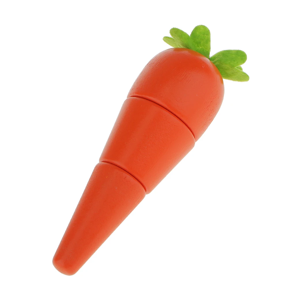 Wooden Magnetic Carrot Kids Children Preschool Kitchen Cutting Food Pretend Play Toy Red