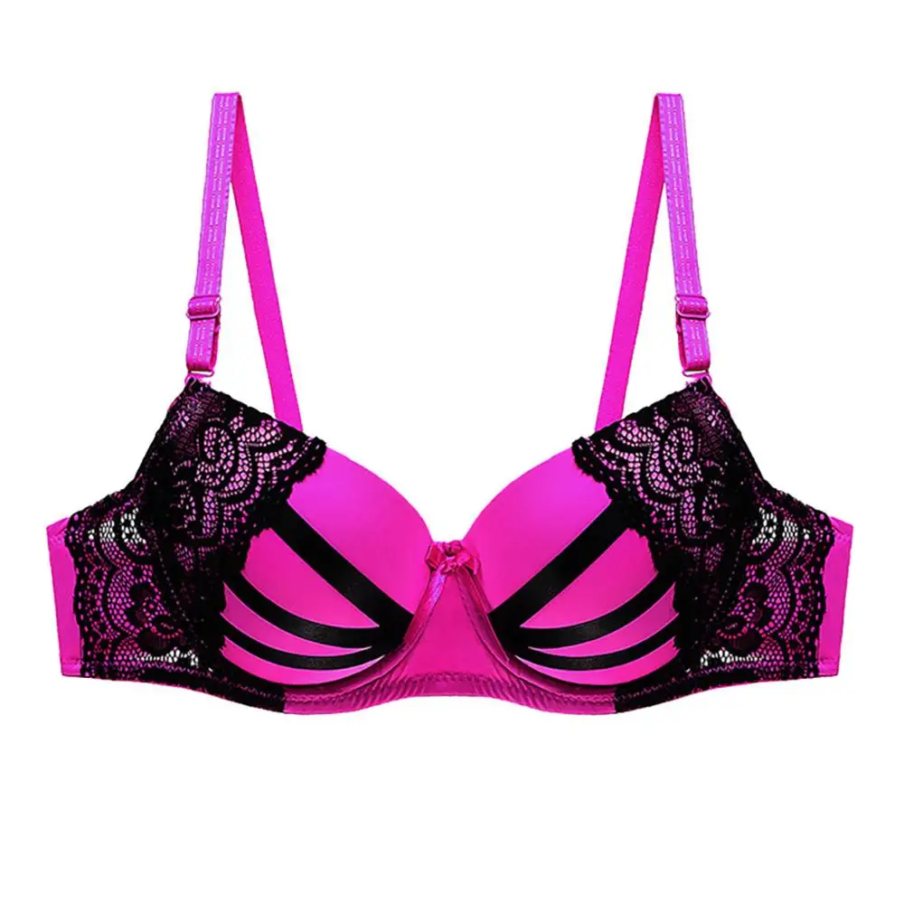Hot Pink Женский бюстгальтер со стальным кольцом, сексуальное кружевное удобное регулируемое нижнее белье soutien gorge femme T - Цвет: Hot Pink