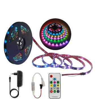 

5m 10m 12V WS2811 IC pixel led strip light Individually Programmable Addressable 30/60 pixels 17key RF remote controller set