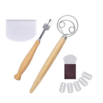 

8-Piece Set of Dough Mixer and Flour Mixer French Stick Knife Bread Cutter Wooden Handle Curved Bread Cutter Baking Set