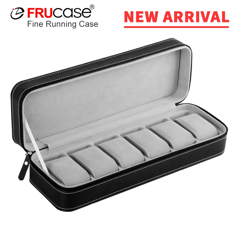 FRUCASE Black Watch Box 6/12 Grids PU Leather Case Storage for Quartz Watcches Jewelry Boxes Display Best Gift | Наручные часы