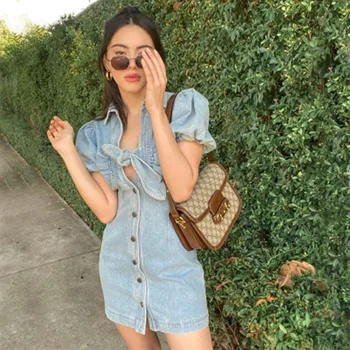 

Celebrity Bandage Dress 2020 New Summer Women Vintage Lace-up Dress Short Puff Sleeve Mini Chic Dress Female Clothing Tide
