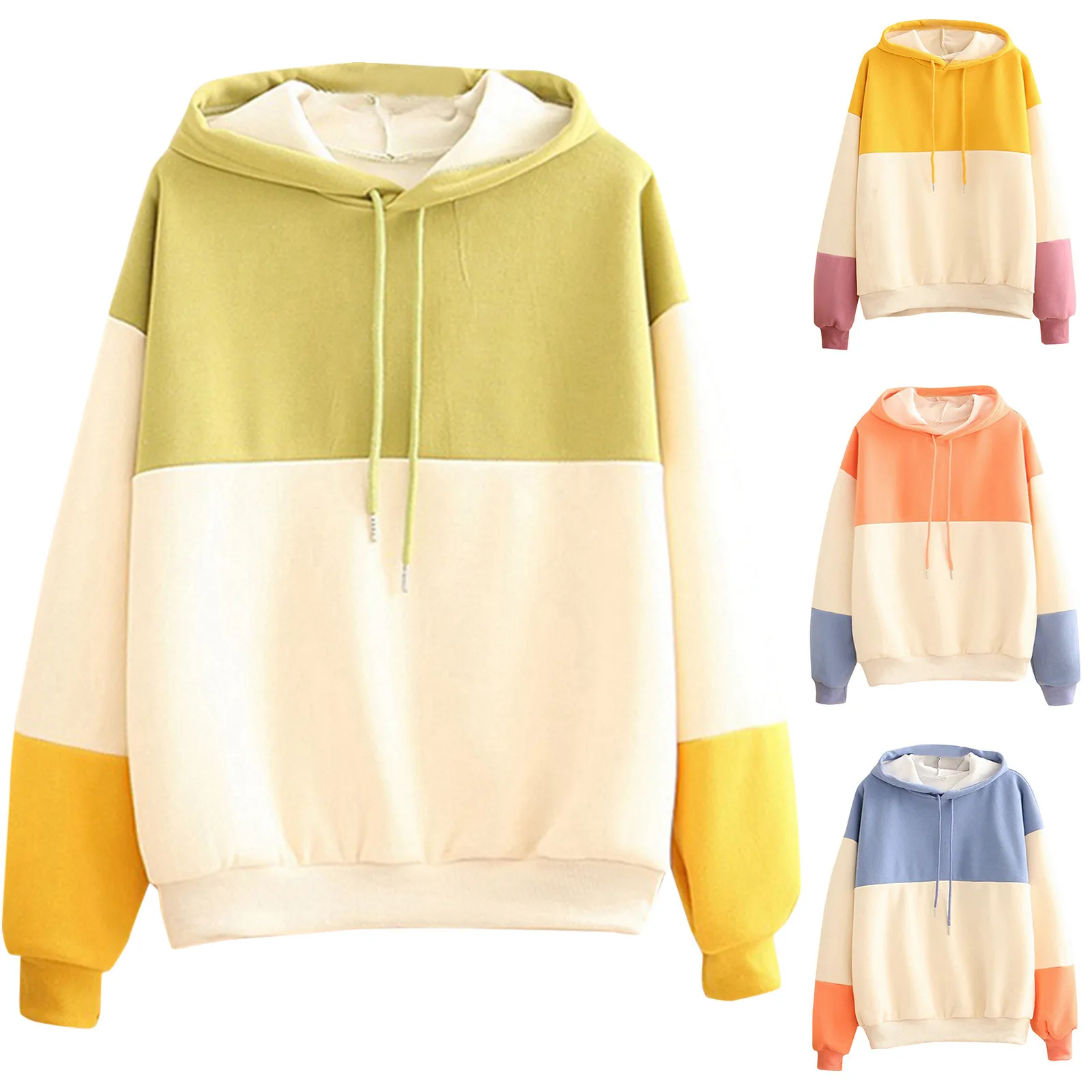 Vintage Casual Women Sweatshirt 2021 Autumn Fashion Splice Print Solid Color Long-sleeved Lady Blouse Loose Pullover Top 2