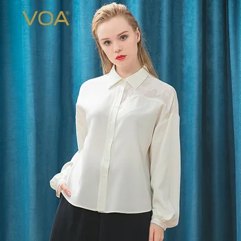 

VOA Ben White 36 Mmi heavy hit embroidered Joe's stitched off shoulder lantern sleeve lapel lapel micro-bounce silk shirt B9298