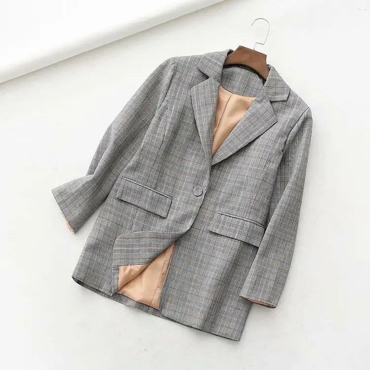 

Western Style WOMEN'S Dress 2019 Spring And Autumn New Style British-Style One-Button Pattern Suit Jacket Women's