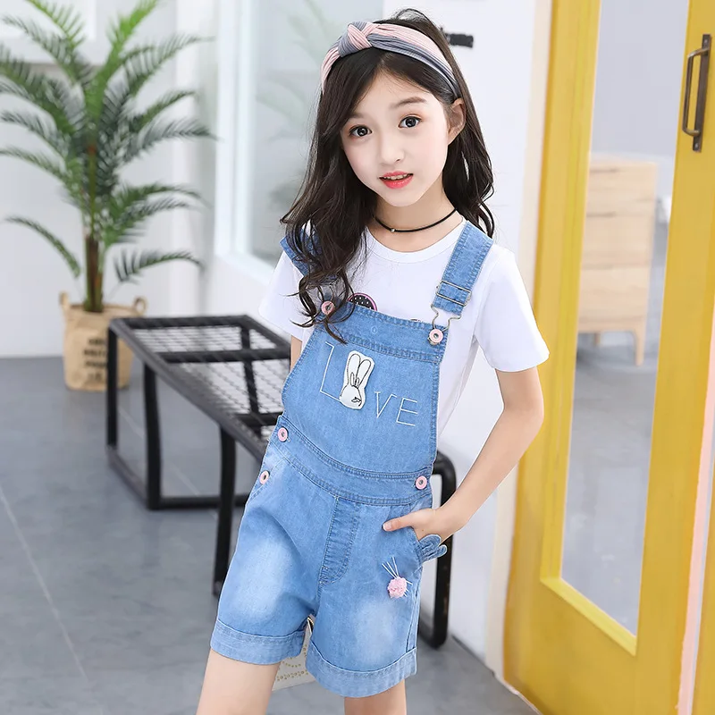 

Childrenswear 2019 Summer New Style Girls Korean-style Rabbit Cowboy Suspender Pants Set Middle And Large Children Two-Piece Set