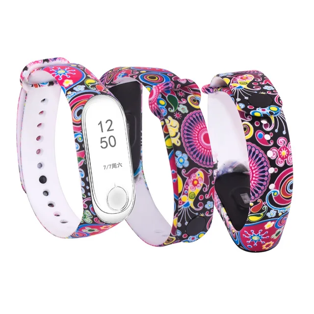 Ремешок сменный для Mi Band 4 универсальный силиконовый браслет с цветными цветами 3