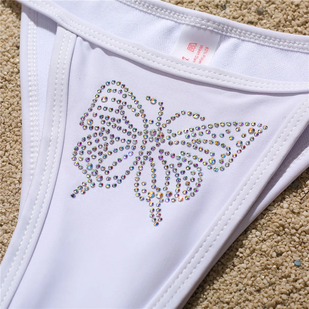 cheeky bikini sets 2021 New Swimwear Women Sexy Butterfly Rhinestones Bikini Set Bathing Suit Beachwear Push Up Swimming Swimwear Swimsuit Bikini leopard bikini set