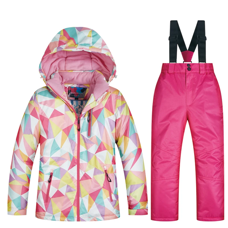 Детский лыжный костюм, детский брендовый ветрозащитный водонепроницаемый теплый зимний комплект для девочек и мальчиков, зимняя Лыжная куртка и штаны для сноуборда - Цвет: LFSJ  RoseRed