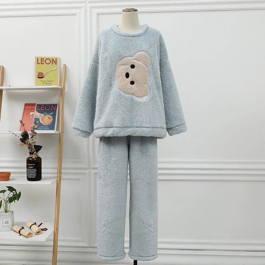 Pajamas for Women Winter Thick Coral Fleece Cute Home Clothes Warm and Comfortable Loose Pajamas Suit