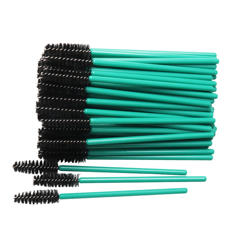 green black 50 шт./лот, одноразовые нейлоновые палочки для туши, голубые, золотые, розовые, красные ручки, кисти для ресниц, кисти для макияжа, инструменты для наращивания ресниц - Handle Color: green black