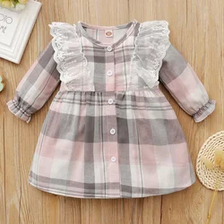 Ecavus – robe en coton à manches longues pour filles, vêtements à la mode, avec coutures à carreaux, Design en maille décontracté, nouvelle collection printemps 