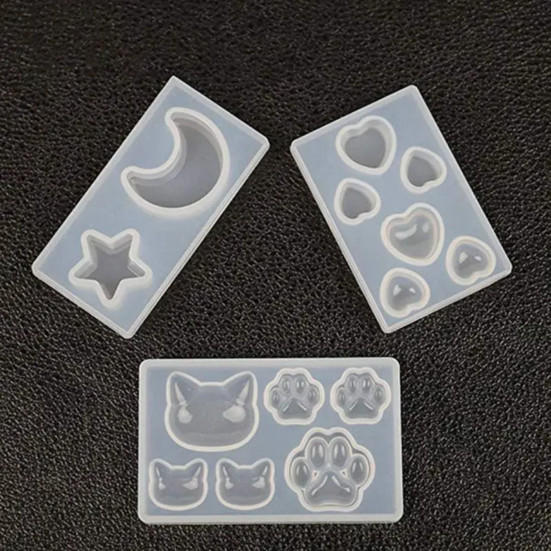 

3 Pcs DIY Star Moon Cat Footprint Love Heart Silicone Resin Mold Jewelry Tools