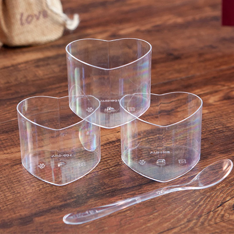 10Pcs Disposable Transparent Round Square Heart Shape Cup DIY Plastic Multifunction Yogurt Mousses Dessert Baking Cake Container