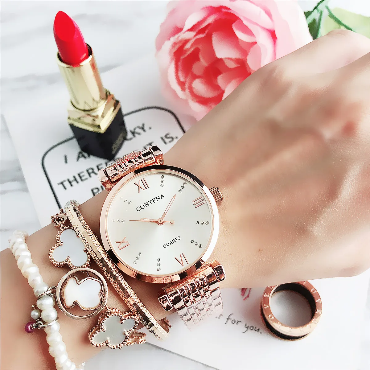 CONTENA Стразы, брендовые часы, кварцевые, Saati Montre Femme Relojes, хорошие, женские, модные, Роскошные, Buniness, наручные часы, Mujer - Цвет: CON2140CF8
