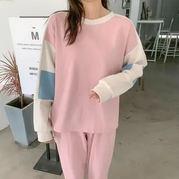 

Pidama Female 2020 Autumn and Winter Korean Stitching Double-sided Velvet Thickened Warmth Soft Home Clothes Suit Pajamas Women