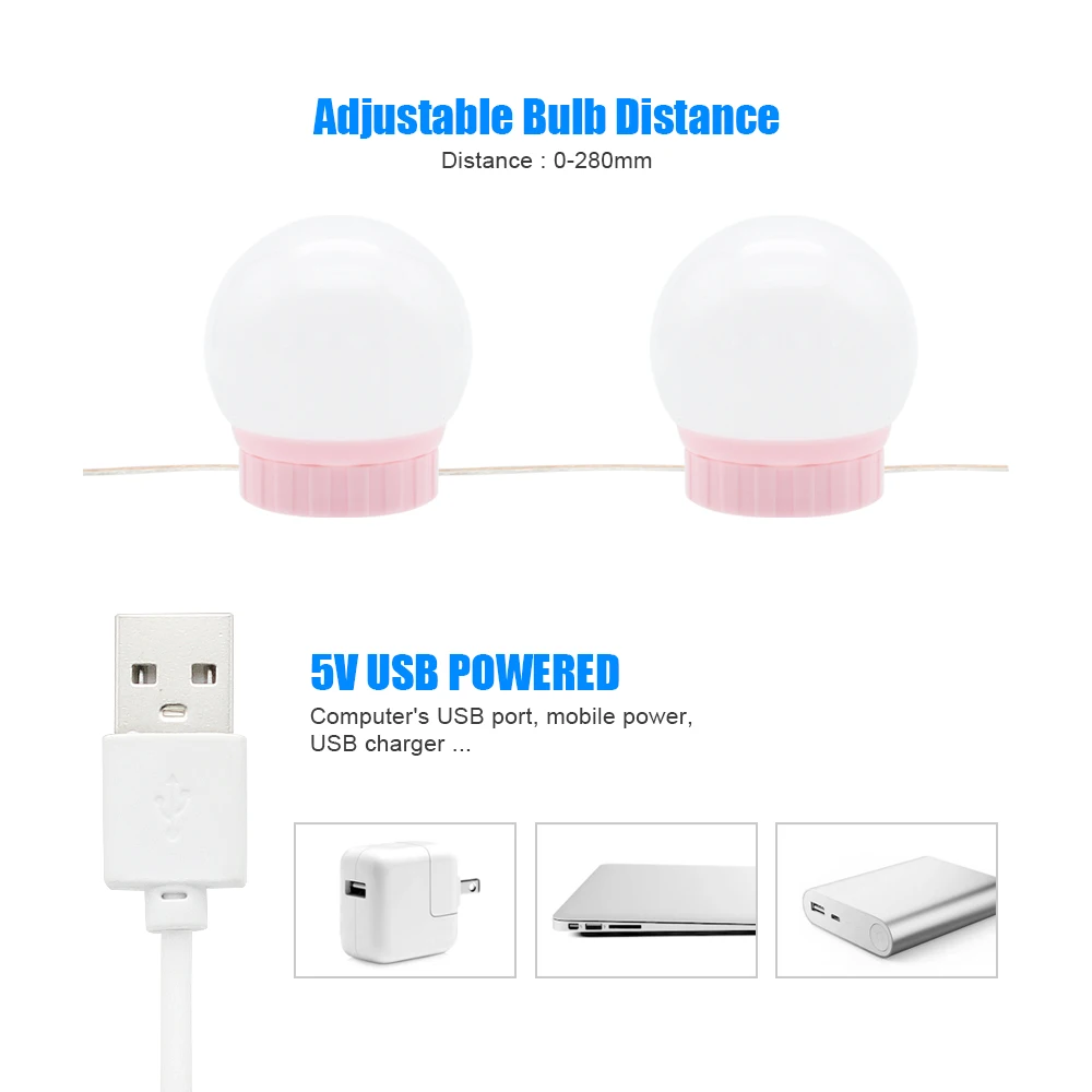 Description Picture 2 of itemIndoor LED Makeup Mirror Light Hollywood USB Vanity Wall Lamp Dimmable Nature White 6 10 14Bulbs for Dressing Table Decoration