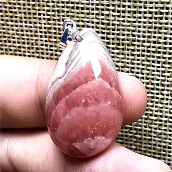 

Necklace Pendant Natural Red Rhodochrosite Jewelry For Woman Man Love Crystal 29x18x8m Beads Silver Water Drop Gemstone AAAAA